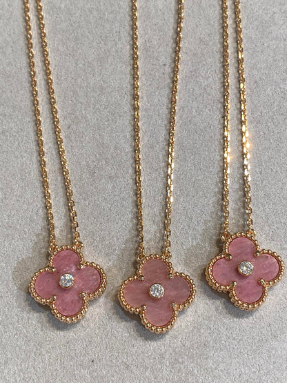 [⭐Glow]CLOVER 15MM DIAMOND RHODONITE NECKLACE