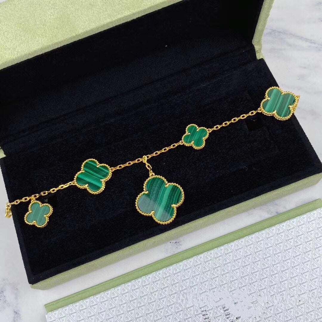 [⭐Glow]MAGIC CLOVER MALACHITE GOLD BRACELET 5 MOTIFS