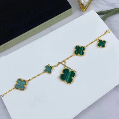 [⭐Glow]MAGIC CLOVER MALACHITE GOLD BRACELET 5 MOTIFS