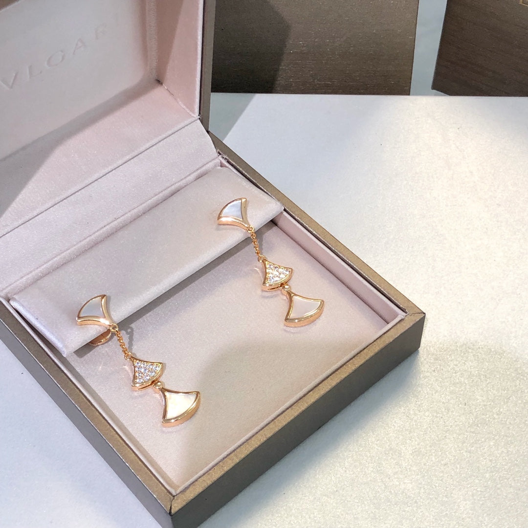 [⭐Glow]DREAM EARRINGS 3 MOTIFS DIAMOND MOP PINK GOLD