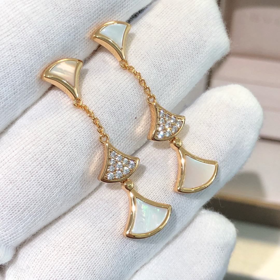 [⭐Glow]DREAM EARRINGS 3 MOTIFS DIAMOND MOP PINK GOLD