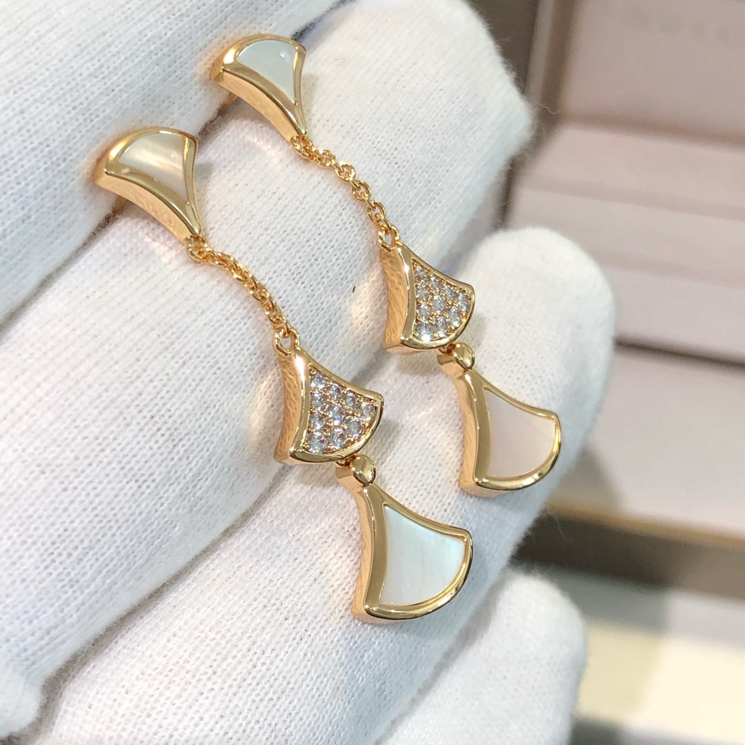 [⭐Glow]DREAM EARRINGS 3 MOTIFS DIAMOND MOP PINK GOLD
