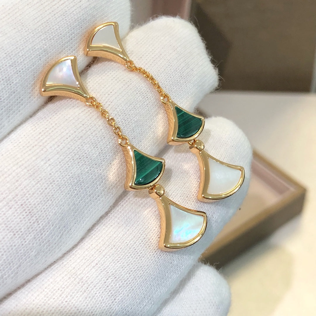 [⭐Glow]DREAM EARRINGS 3 MOTIFS MALACHITE MOP PINK GOLD