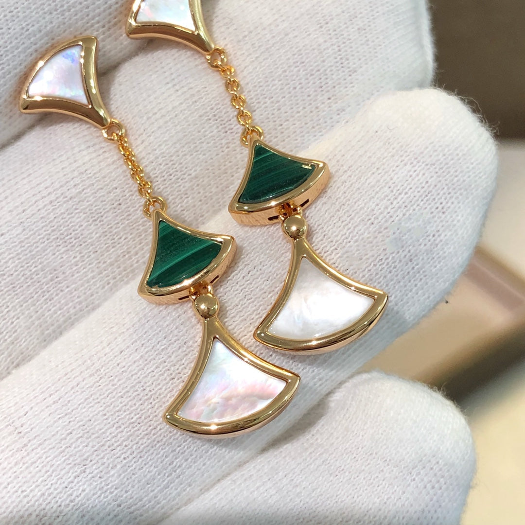 [⭐Glow]DREAM EARRINGS 3 MOTIFS MALACHITE MOP PINK GOLD