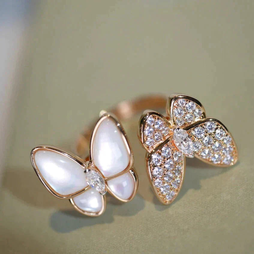 [⭐Glow]TWIN BUTTERFLY DIAMOND MOP RING