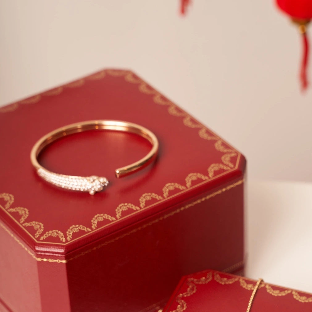 [⭐Glow]PANTHERE ROSE GOLD DIAMOND OPEN BRACELET
