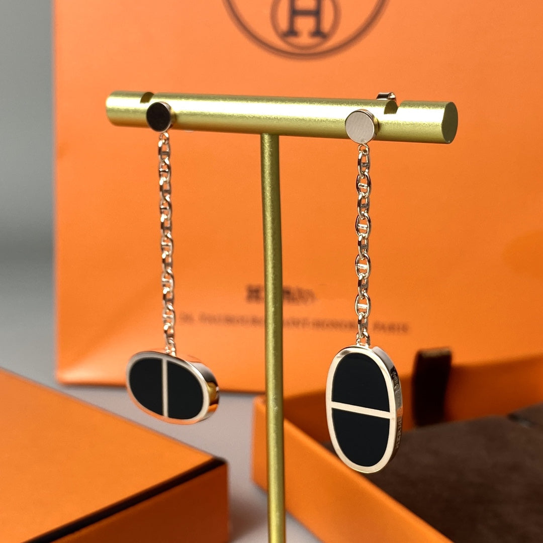 [⭐Glow]CHAINE VERSO BLACK CERAMIC EARRINGS