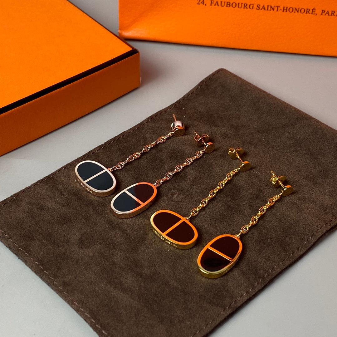 [⭐Glow]CHAINE VERSO BLACK CERAMIC EARRINGS