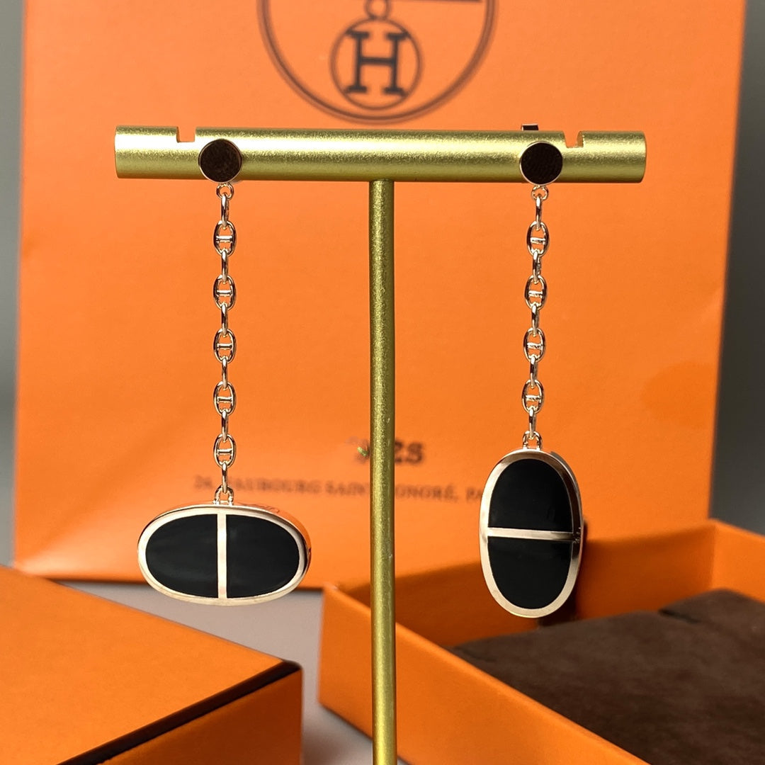 [⭐Glow]CHAINE VERSO BLACK CERAMIC EARRINGS