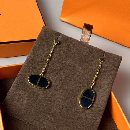 [⭐Glow]CHAINE VERSO BLACK CERAMIC EARRINGS