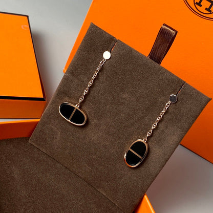 [⭐Glow]CHAINE VERSO BLACK CERAMIC EARRINGS