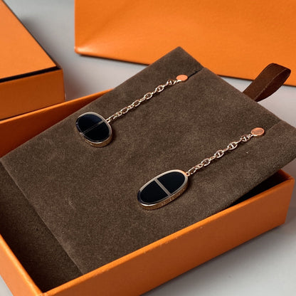 [⭐Glow]CHAINE VERSO BLACK CERAMIC EARRINGS