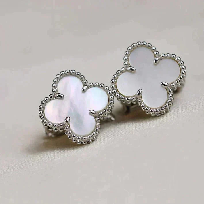 [⭐Glow]CLOVER MEDIUM 1 MOTIFS  WHITE MOP EARRINGS SILVER