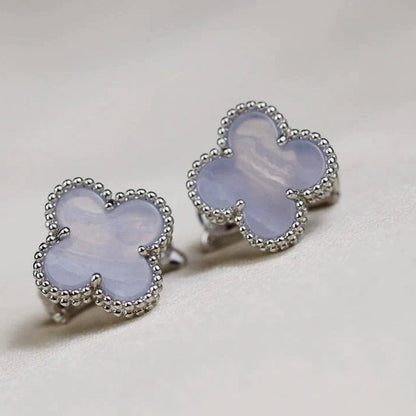 [⭐Glow]CLOVER MEDIUM 1 MOTIFS  WHITE MOP EARRINGS SILVER