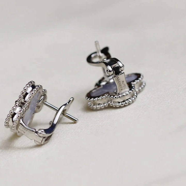 [⭐Glow]CLOVER MEDIUM 1 MOTIFS  WHITE MOP EARRINGS SILVER