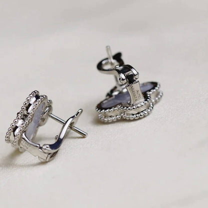 [⭐Glow]CLOVER MEDIUM 1 MOTIFS  WHITE MOP EARRINGS SILVER