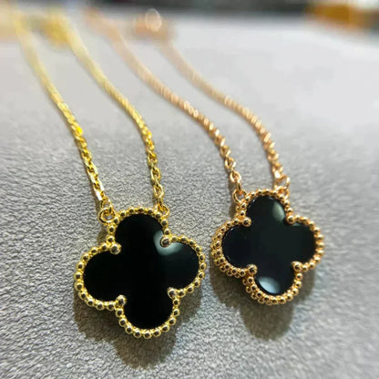 [⭐Glow]CLOVER 15MM BLACK ONYX SINGLE FLOWER NECKLACE