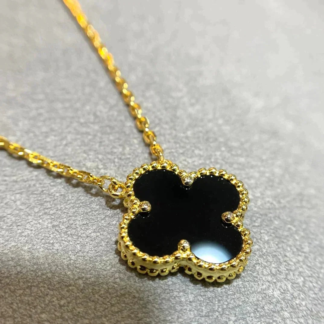 [⭐Glow]CLOVER 15MM BLACK ONYX SINGLE FLOWER NECKLACE