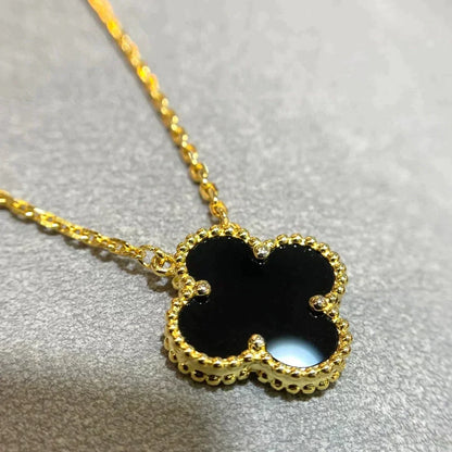 [⭐Glow]CLOVER 15MM BLACK ONYX SINGLE FLOWER NECKLACE