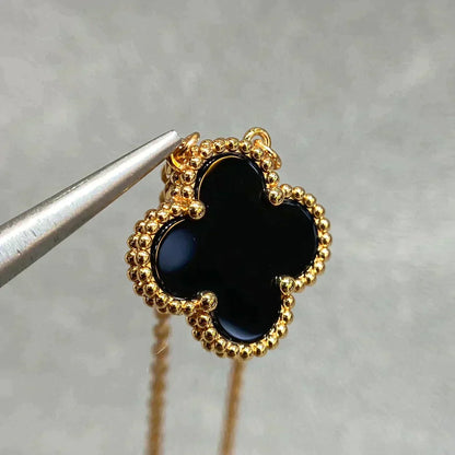 [⭐Glow]CLOVER 15MM BLACK ONYX SINGLE FLOWER NECKLACE