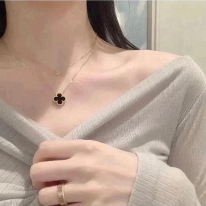 [⭐Glow]CLOVER 15MM BLACK ONYX SINGLE FLOWER NECKLACE