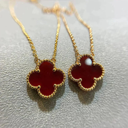 [⭐Glow]CLOVER 15MM CARNELIAN SINGLE FLOWER NECKLACE