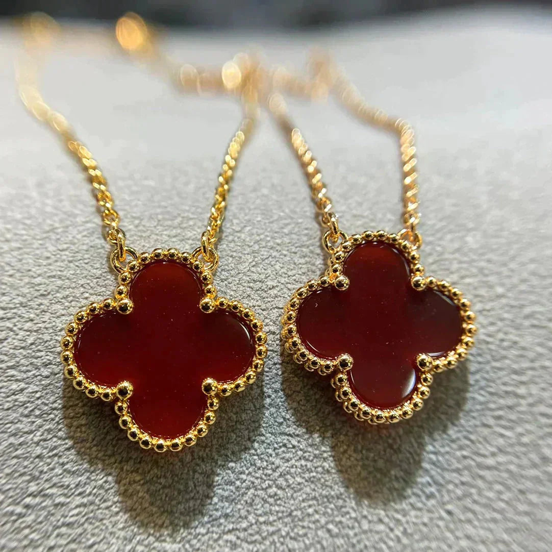 [⭐Glow]CLOVER 15MM CARNELIAN SINGLE FLOWER NECKLACE