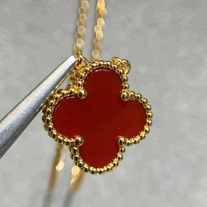 [⭐Glow]CLOVER 15MM CARNELIAN SINGLE FLOWER NECKLACE