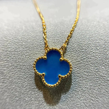 [⭐Glow]CLOVER 15MM BLUE AGATE NECKLACE