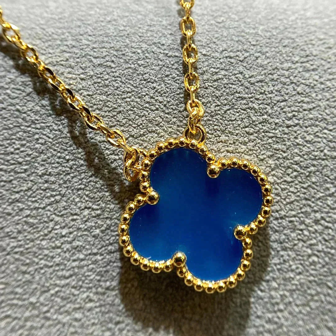 [⭐Glow]CLOVER 15MM BLUE AGATE NECKLACE