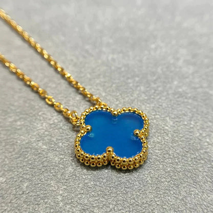 [⭐Glow]CLOVER 15MM BLUE AGATE NECKLACE