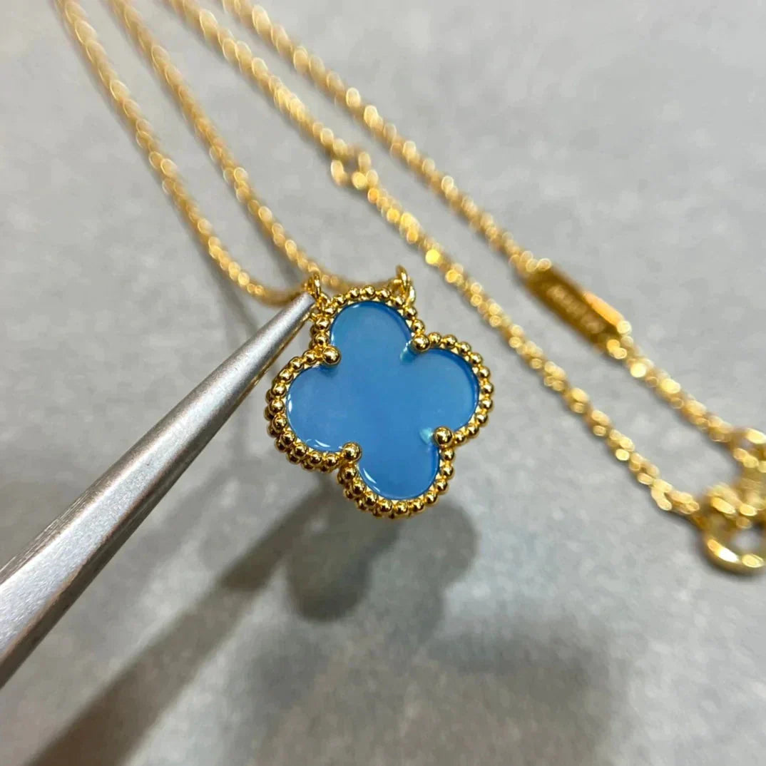 [⭐Glow]CLOVER 15MM BLUE AGATE NECKLACE