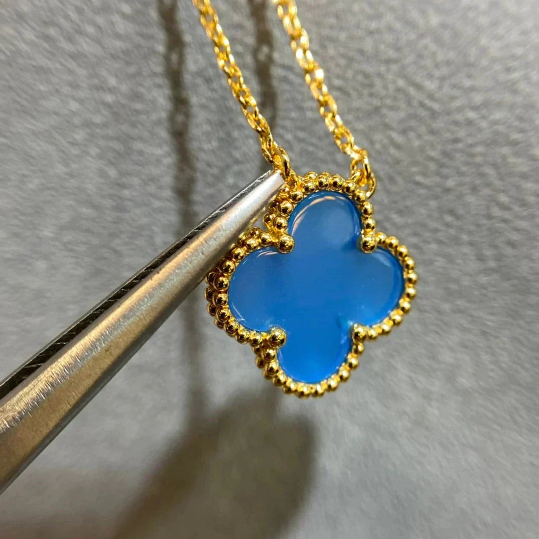 [⭐Glow]CLOVER 15MM BLUE AGATE NECKLACE