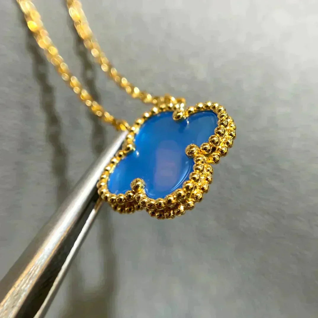[⭐Glow]CLOVER 15MM BLUE AGATE NECKLACE