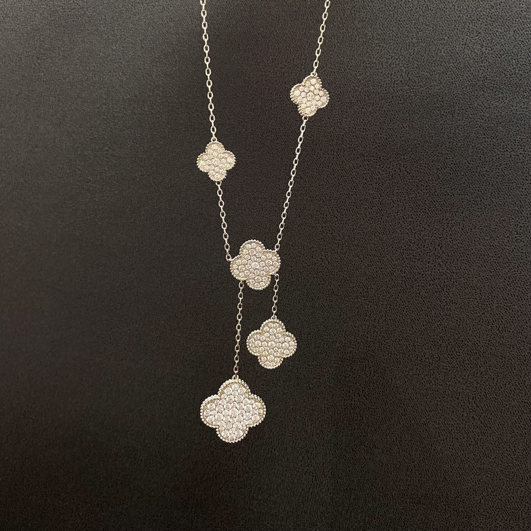 [⭐Glow]CLOVER 5 MOTIFS SILVER DIAMONDS NECKLACE