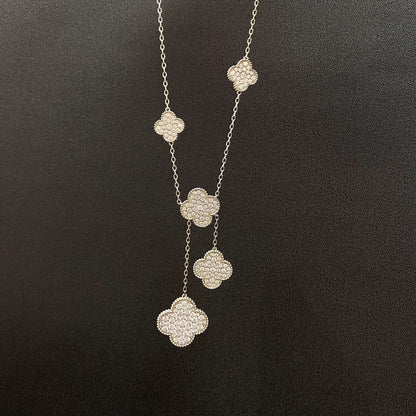 [⭐Glow]CLOVER 5 MOTIFS SILVER DIAMONDS NECKLACE