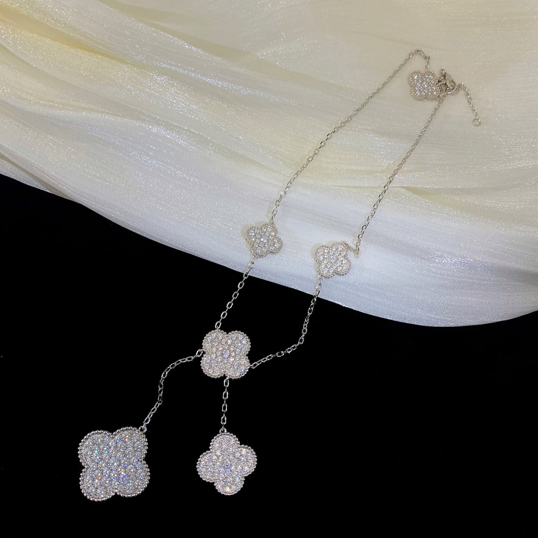 [⭐Glow]CLOVER 5 MOTIFS SILVER DIAMONDS NECKLACE