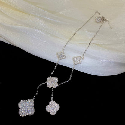 [⭐Glow]CLOVER 5 MOTIFS SILVER DIAMONDS NECKLACE