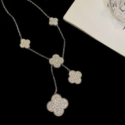 [⭐Glow]CLOVER 5 MOTIFS SILVER DIAMONDS NECKLACE