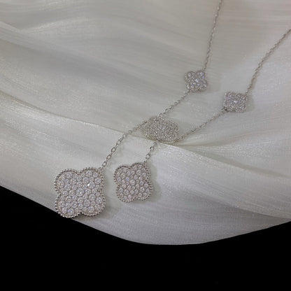 [⭐Glow]CLOVER 5 MOTIFS SILVER DIAMONDS NECKLACE