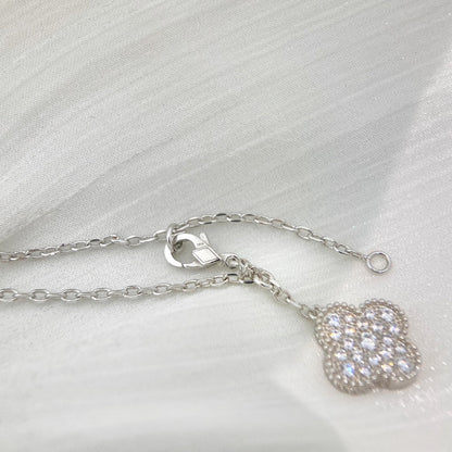 [⭐Glow]CLOVER 5 MOTIFS SILVER DIAMONDS NECKLACE