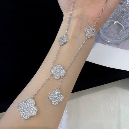 [⭐Glow]CLOVER 5 MOTIFS SILVER DIAMONDS NECKLACE