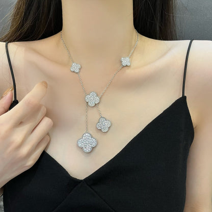 [⭐Glow]CLOVER 5 MOTIFS SILVER DIAMONDS NECKLACE