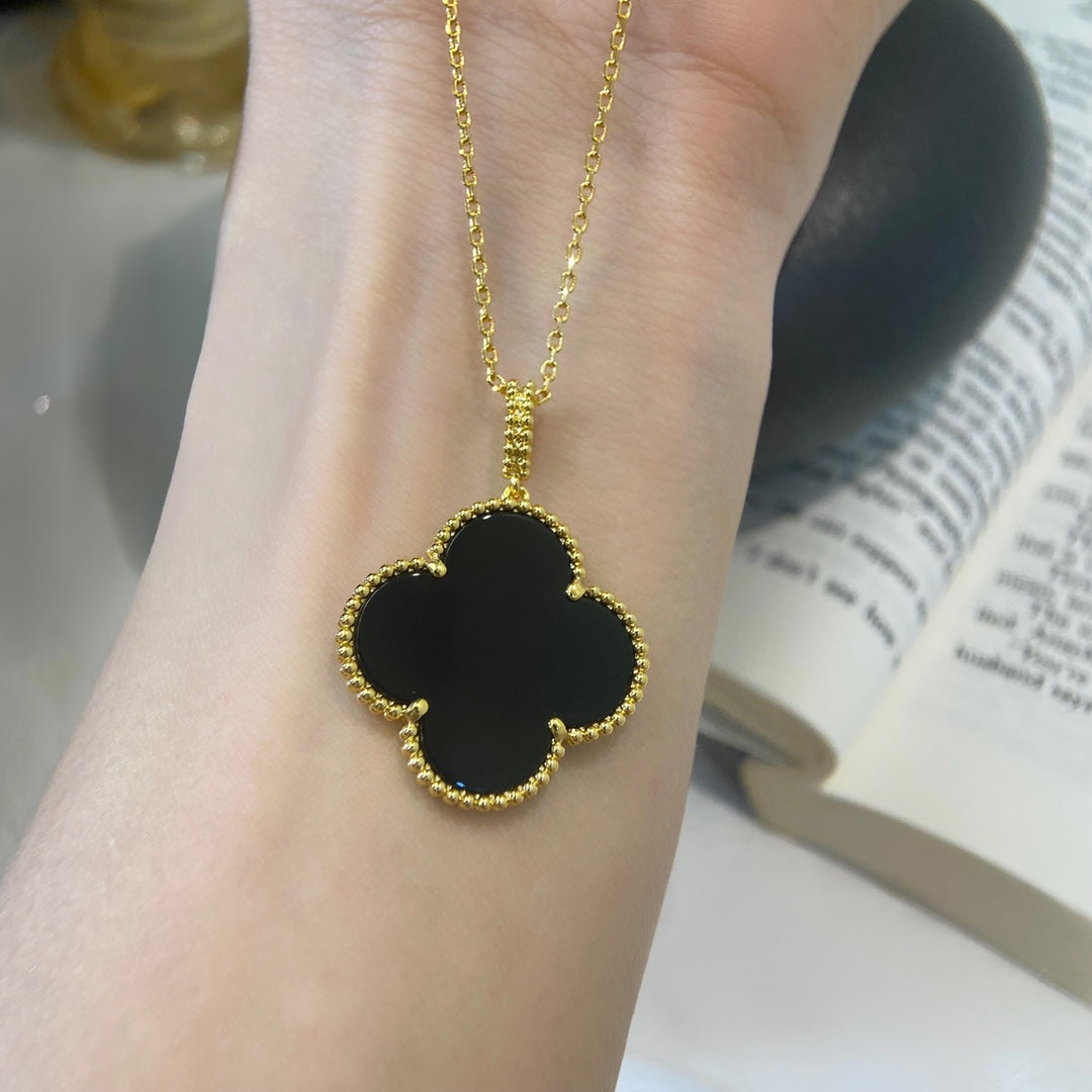 [⭐Glow]CLOVER 25MM NECKLACE GOLD ONYX