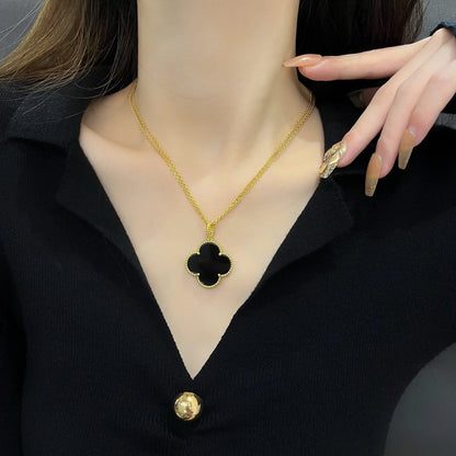 [⭐Glow]CLOVER 25MM NECKLACE GOLD ONYX