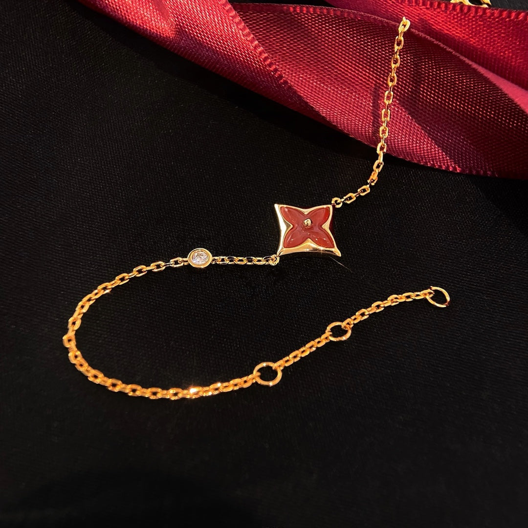 [⭐Glow]COLOR STAR CARNELIAN PINK GOLD DIAMOND BRACELET