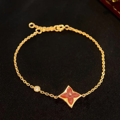 [⭐Glow]COLOR STAR CARNELIAN PINK GOLD DIAMOND BRACELET