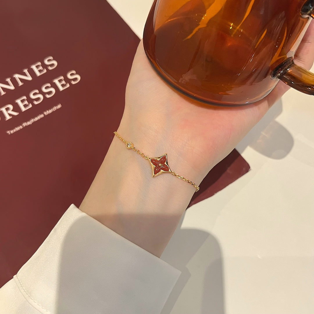 [⭐Glow]COLOR STAR CARNELIAN PINK GOLD DIAMOND BRACELET