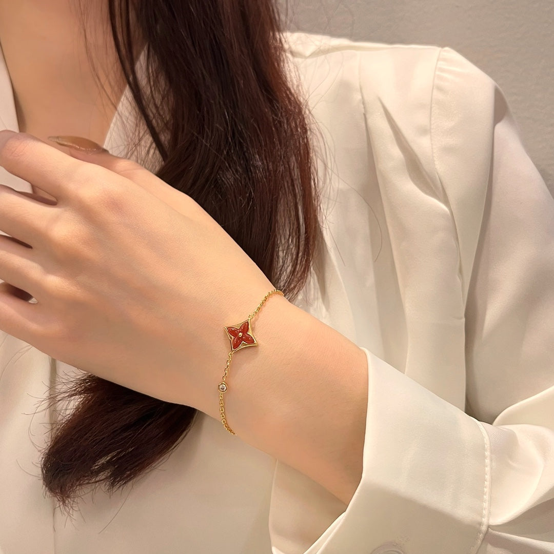 [⭐Glow]COLOR STAR CARNELIAN PINK GOLD DIAMOND BRACELET