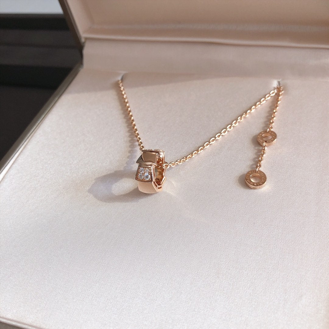 [⭐Glow]SERPENTI PEDANT DIAMOND PINK GOLD NECKLACE